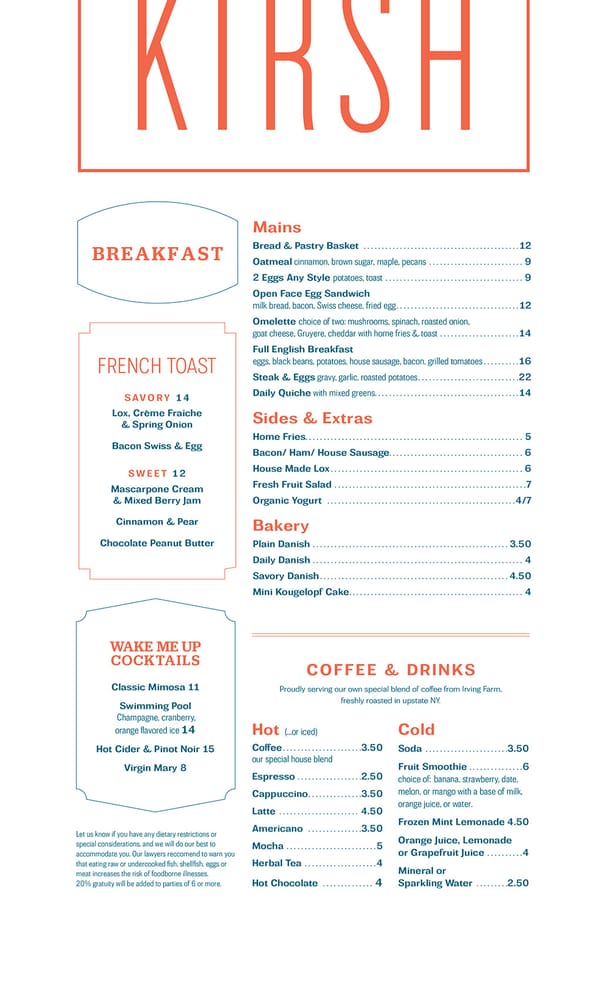 Breakfast Menu - Kirsh Bakery and Kitchen - Yelp