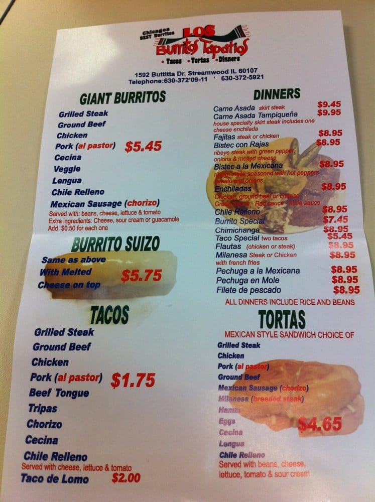 Los Burritos Tapatios Glen Ellyn Restaurant Menu Los Burritos Tapatios Glen Ellyn Restaurant Menu