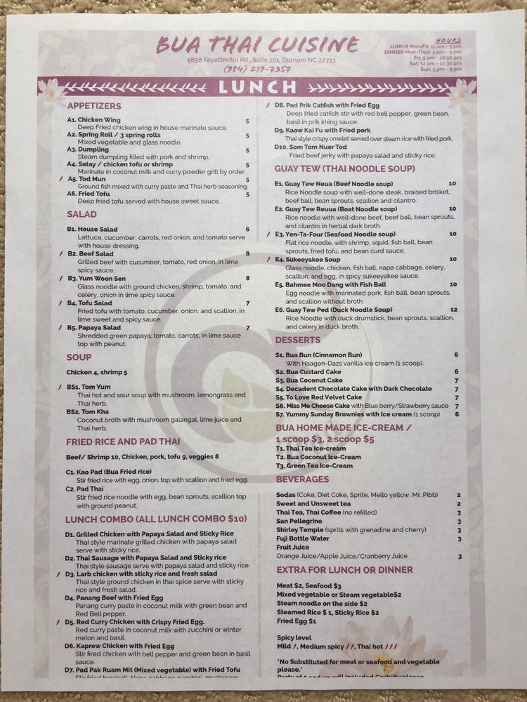 Bua Thai Cuisine Thai 5850 Fayetteville Rd, Durham, NC Restaurant