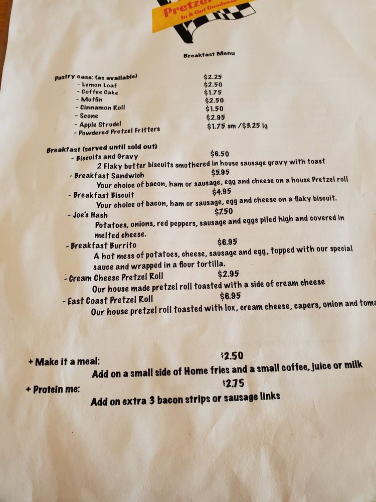 Online Menu Of Pretzel Joes Restaurant Cottage Grove Oregon