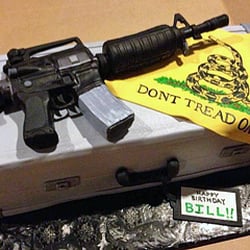 Photo of Jenny-Lu's - Middlebury, CT, United States. AR-15 birthday cake presented at NRA event three months after Newtown and two days before James Mattioli's 7th birthday.