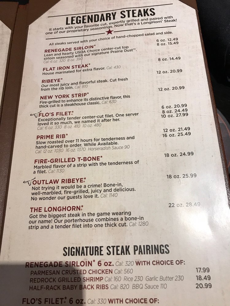 Online Menu Of LongHorn Steakhouse Restaurant Branson Missouri 65616 