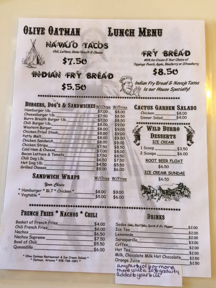 Online Menu Of Olive Oatman Restaurant Saloon Olive Oatman Restaurant Saloon