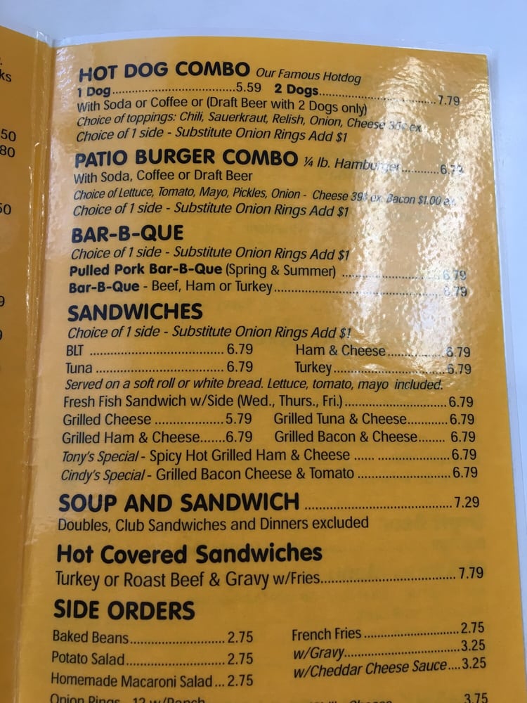 Online Menu of The Patio DriveIn Restaurant, Utica, New York, 13502