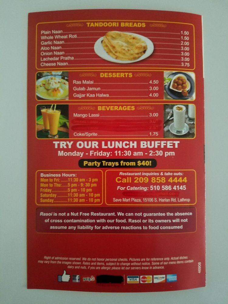 Online Menu Of Rasoi The Indian Kitchen Restaurant Lathrop