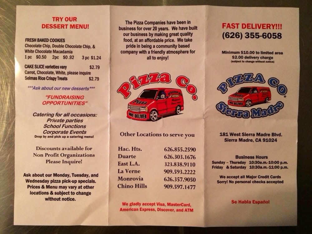 Online Menu of Sierra Madre Pizza Company Restaurant, Sierra Madre