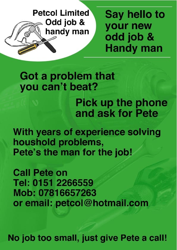 petcol odd job handy man handymen 5 awelon close odd jobs flyer