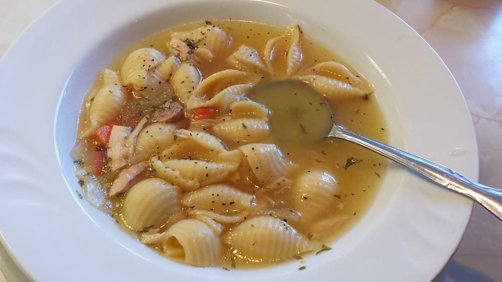 En Noodle Soup That Came With The Salmon Caesar Salad