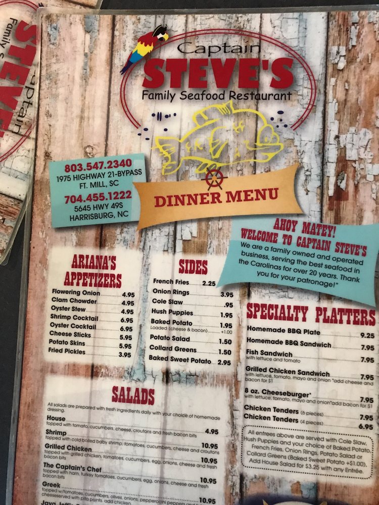 Online Menu of Captain Steves Restaurant, Harrisburg, North Carolina
