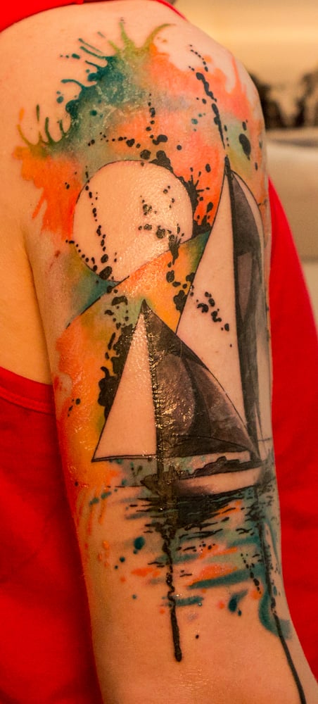 watercolor sailboat tattoo by jen combustya still fresh so the watercolor sailboat tattoo by jen combustya still fresh so the