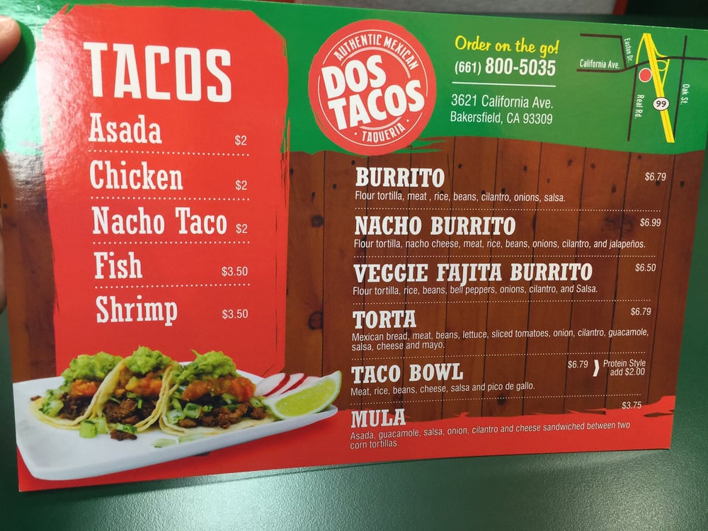 Online Menu of Dos Tacos Restaurant, Bakersfield, California, 93309 Zmenu