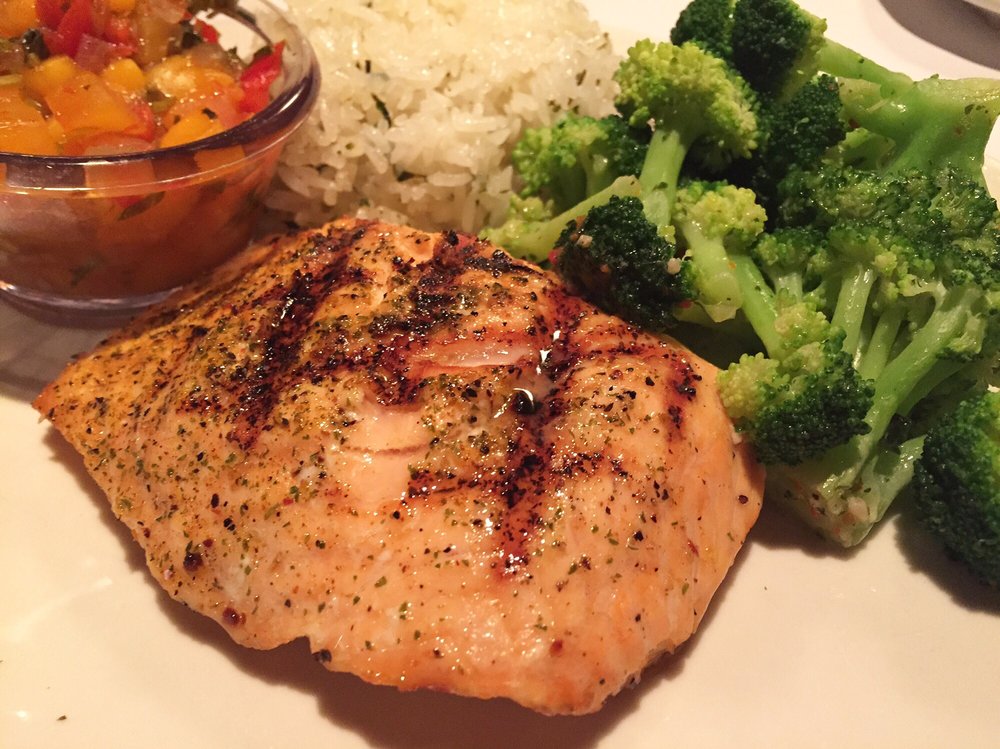 Atlantic salmon with mango salsamild &amp; moist, salmon has a buttery
