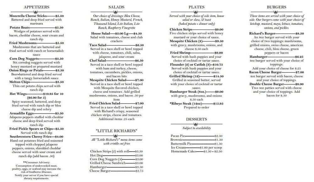 Richards Restaurant American (Traditional) 19 N McIntosh St