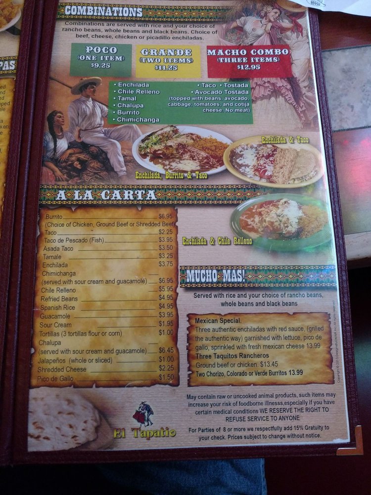 Online Menu Of El Tapatio Mexican Restaurant Restaurant Cottage