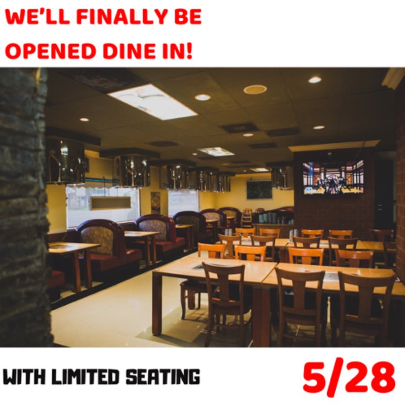 Opening 5/28 with limited seating